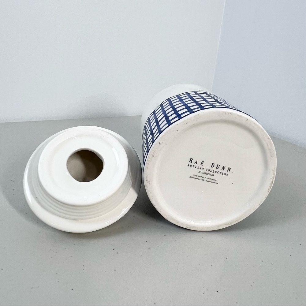 Rae Dunn Sweets Ceramic Canister Jar W/ Lid Blue Gingham Artisan Collection - Picture 4 of 9